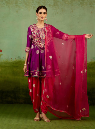 Purple pink top dhoti set