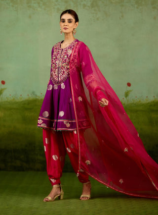 Purple pink top dhoti set
