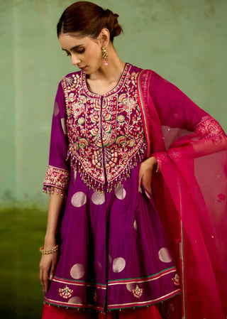 Purple pink top dhoti set