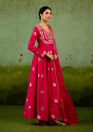Fuschia pink anarkali set