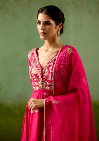 Fuschia pink anarkali set