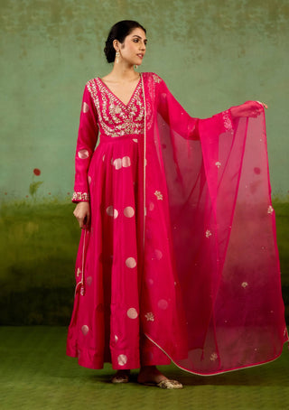 Fuschia pink anarkali set