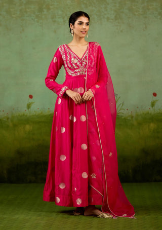 Fuschia pink anarkali set
