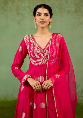 Fuschia pink anarkali set