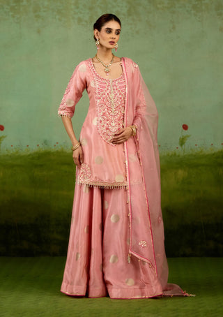 Coral pink kurta sharara set