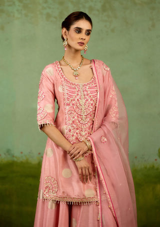 Coral pink kurta sharara set