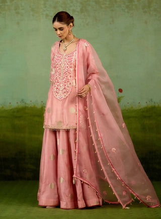 Coral pink kurta sharara set