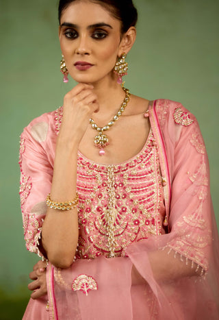 Coral pink kurta sharara set