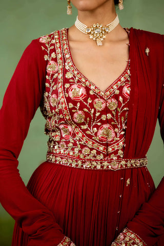 Maroon embroidered anarkali set