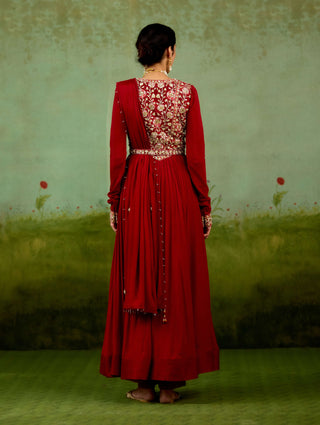 Maroon embroidered anarkali set