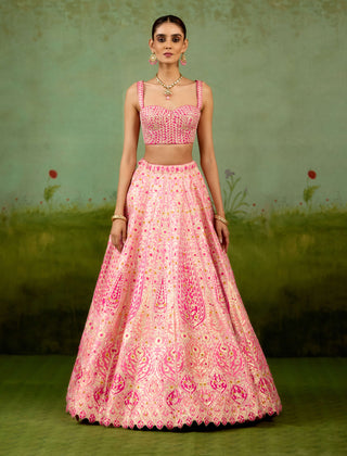 Pink raw silk lehenga set