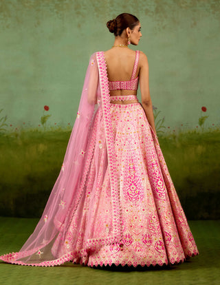 Pink raw silk lehenga set