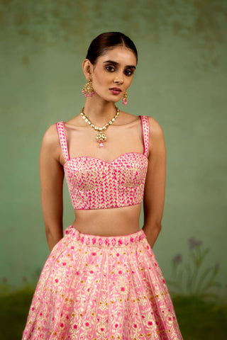 Pink raw silk lehenga set