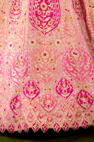 Pink raw silk lehenga set