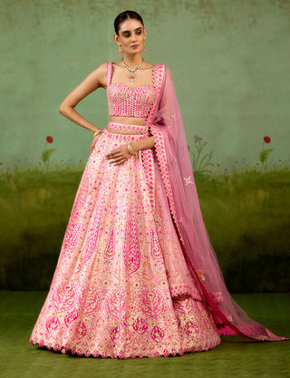 Pink raw silk lehenga set
