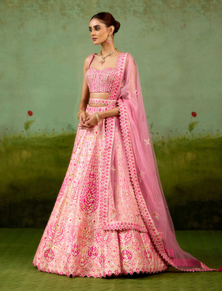 Pink raw silk lehenga set