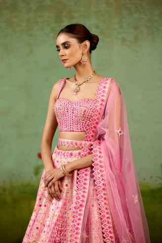 Pink raw silk lehenga set