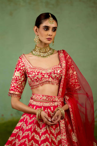 Red gold dori lehenga set