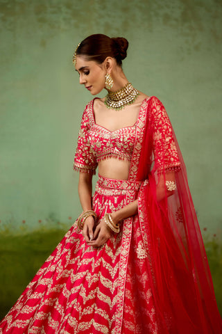 Red gold dori lehenga set