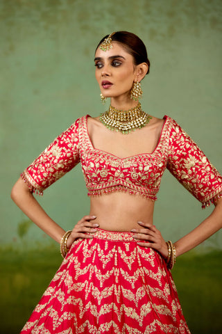 Red gold dori lehenga set