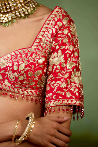 Red gold dori lehenga set