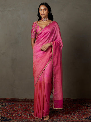Ri.Ritu Kumar-Fuschia Varuna Sari And Stitched Blouse-INDIASPOPUP.COM