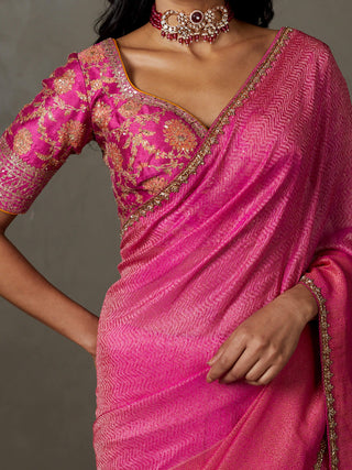 Ri.Ritu Kumar-Fuschia Varuna Sari And Stitched Blouse-INDIASPOPUP.COM