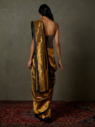 Ri.Ritu Kumar-Black Gold Begum Sari And Stitched Blouse-INDIASPOPUP.COM