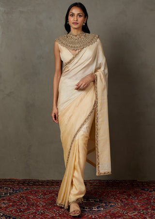Ri.Ritu Kumar-Off-White Deepali Sari And Stitched Blouse-INDIASPOPUP.COM