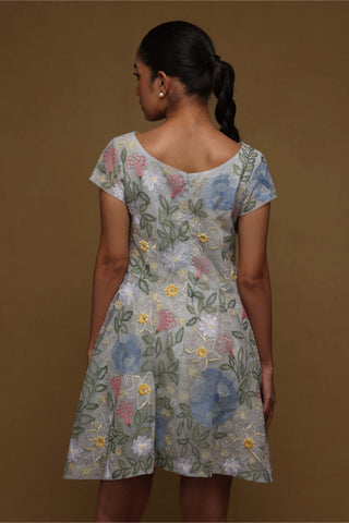 Shriya Som-Blue Floral A-Line Dress-INDIASPOPUP.COM