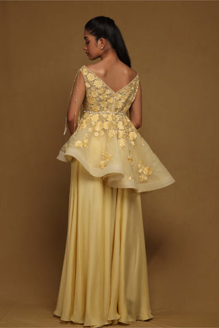 Shriya Som-Yellow Peplum And Flared Pant Set-INDIASPOPUP.COM