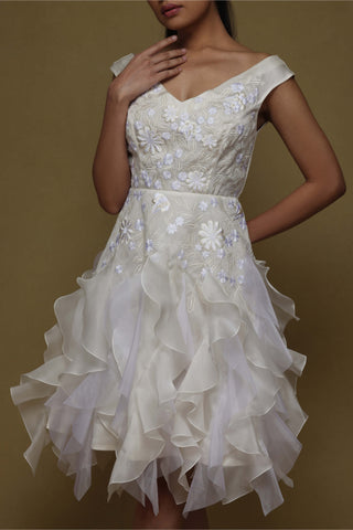 Shriya Som-Ivory Floral Ruffle Dress-INDIASPOPUP.COM
