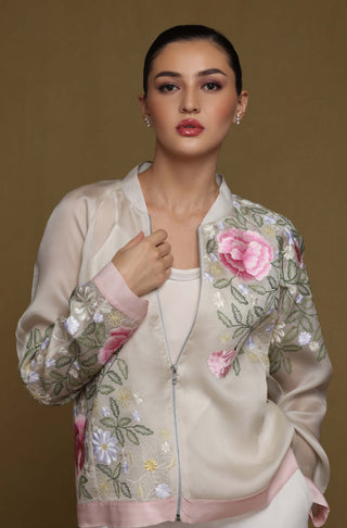 Shriya Som-Nude Floral Bomber Jacket-INDIASPOPUP.COM