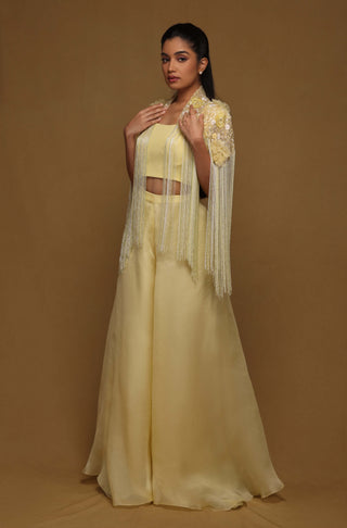 Shriya Som-Yellow Flared Pant And Cape Set-INDIASPOPUP.COM