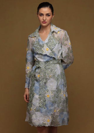 Shriya Som-Blue Trench Coat With Belt-INDIASPOPUP.COM