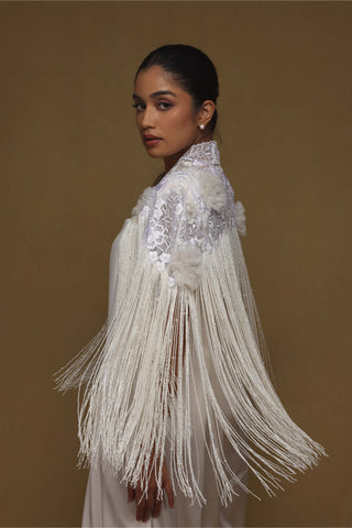 Shriya Som-Ivory Fringe Cape And Slip Dress-INDIASPOPUP.COM