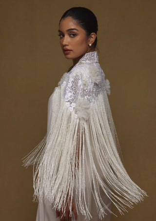 Shriya Som-Ivory Fringe Capelet-INDIASPOPUP.COM