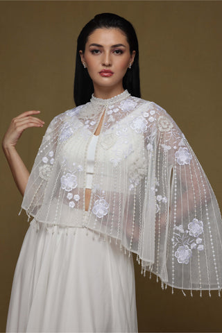 Shriya Som-Ivory Asymmetric Cape And Skirt Set-INDIASPOPUP.COM