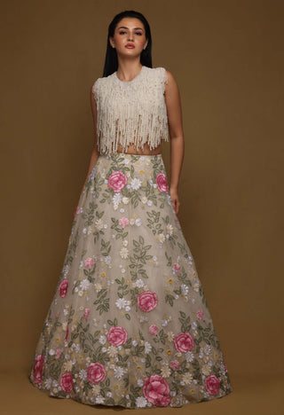 Shriya Som-Nude Multifloral Skirt And Blouse-INDIASPOPUP.COM