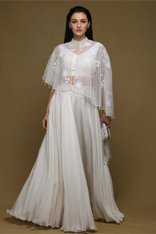 Shriya Som-Ivory Asymmetric Cape And Skirt Set-INDIASPOPUP.COM