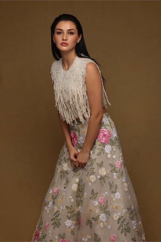 Shriya Som-Nude Multifloral Skirt And Blouse-INDIASPOPUP.COM