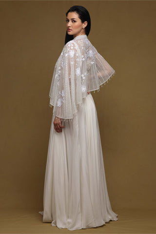 Shriya Som-Ivory Asymmetric Cape And Skirt Set-INDIASPOPUP.COM