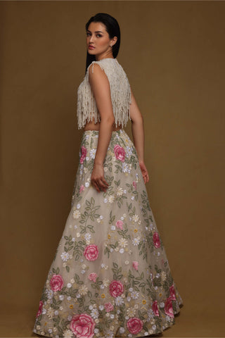 Shriya Som-Nude Multifloral Skirt And Blouse-INDIASPOPUP.COM