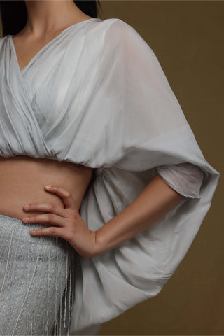 Shriya Som-Blue Fringed Skirt And Blouse Set-INDIASPOPUP.COM
