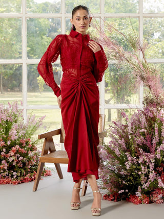 Penelop Red Abstract Shirt And Skirt Set by Parul And Preyanka available on Indiaspopup.com