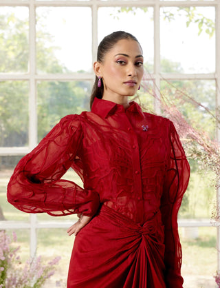 Penelop Red Abstract Shirt And Skirt Set by Parul And Preyanka available on Indiaspopup.com
