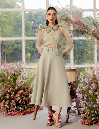 Francesca Almond Shirt And Skirt Set by Parul And Preyanka available on Indiaspopup.com