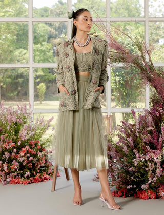 Charlotte Almond Blazer And Tulle Skirt Set by Parul And Preyanka available on Indiaspopup.com