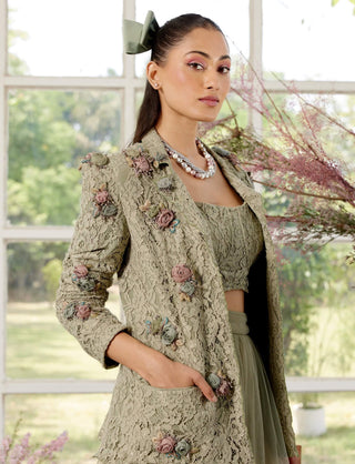 Charlotte Almond Blazer And Tulle Skirt Set by Parul And Preyanka available on Indiaspopup.com