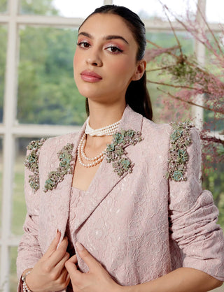 Charlotte Pink Blazer And Tulle Skirt Set by Parul And Preyanka available on Indiaspopup.com